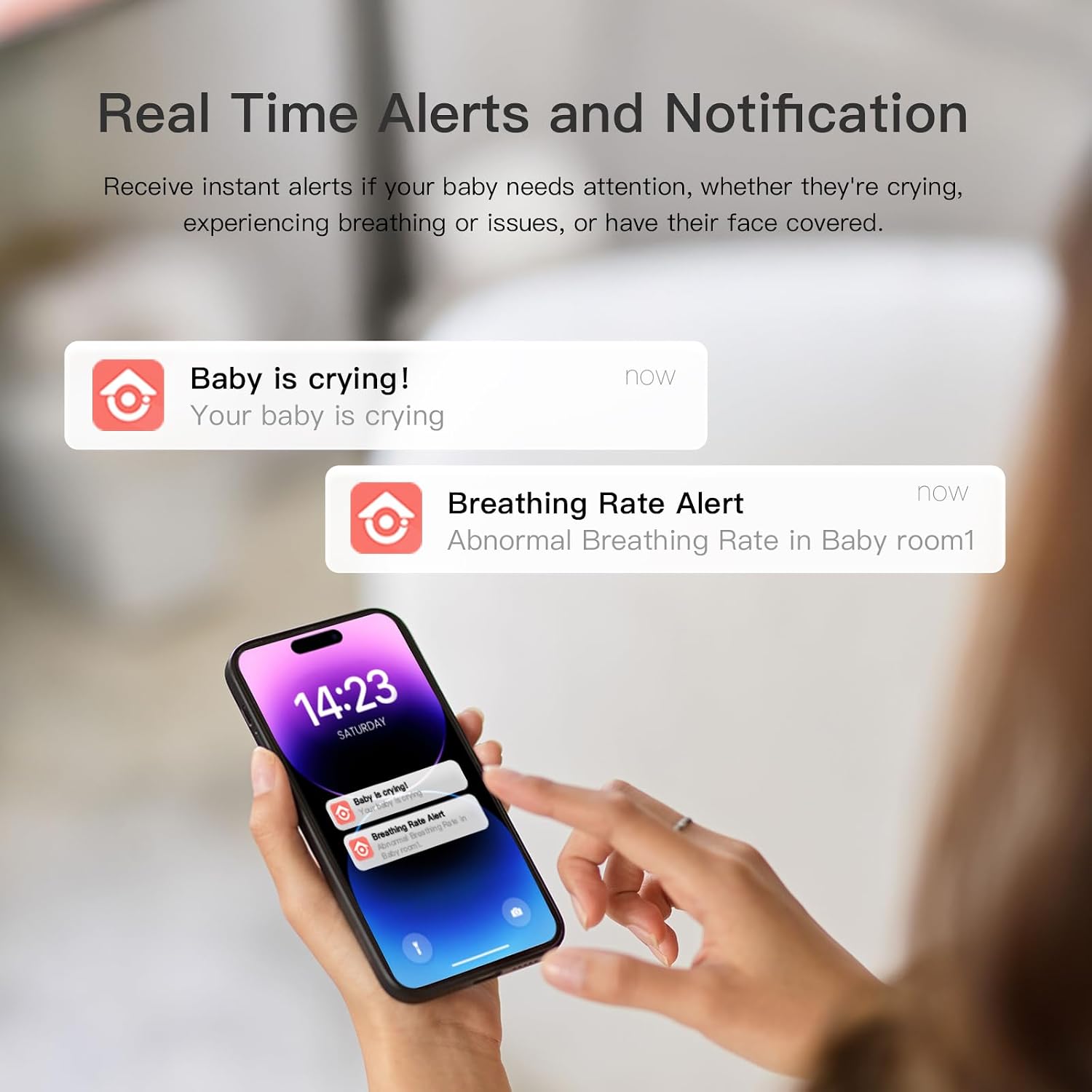 iBaby i7 Contactless Baby Breathing Monitor, Wellness Baby Monitor: Track Breathing, Sleep Pattern - 1080p WiFi Camera, 360° View, Night Vision, 2-Way Audio, Cry & Safety Alerts, Wall Mount