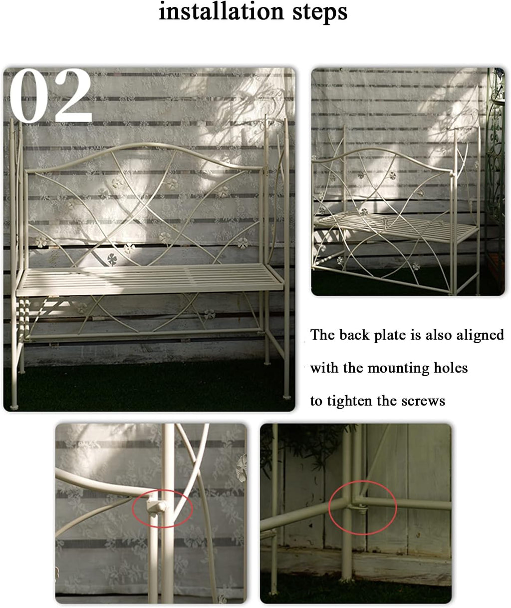 Outdoor courtyard wrought iron arch pavilion with garden benches Garden rose arch pergola Outdoor wedding decoration arch aisle Used for climbing planting backyard terrace party decoration (White)