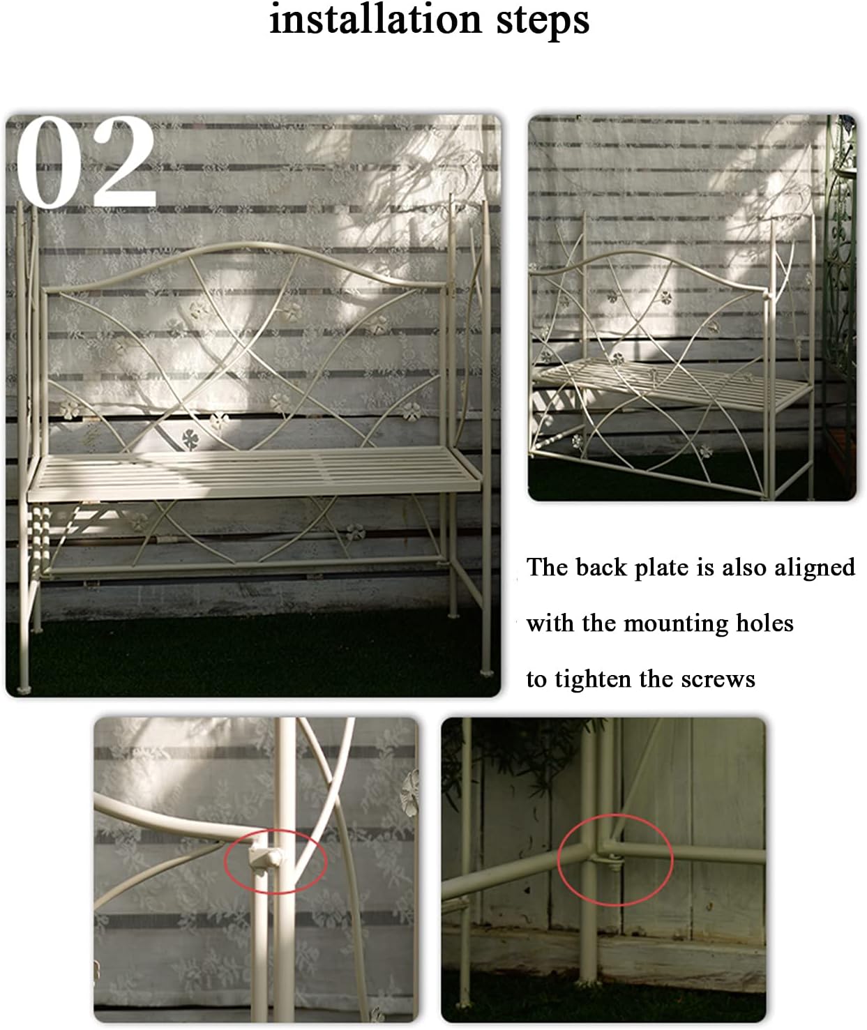 Outdoor courtyard wrought iron arch pavilion with garden benches Garden rose arch pergola Outdoor wedding decoration arch aisle Used for climbing planting backyard terrace party decoration (White)