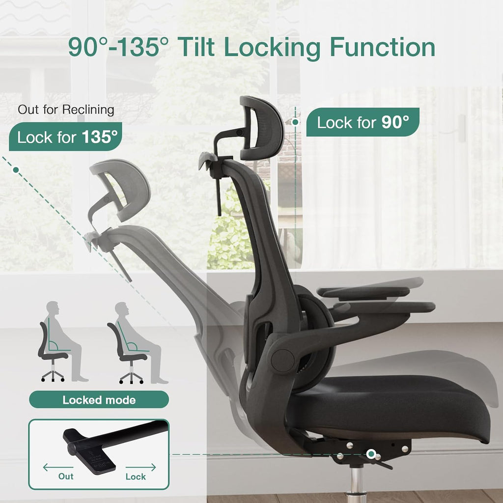 Novilla Ergonomic Office Chair, High Back Mesh Desk Chair with Thick Molded Foam Cushion, Adjustable Lumbar Support, Swivel Computer Gaming Chairs with Adjustable 2D Headrest and 3D Armrests, Black