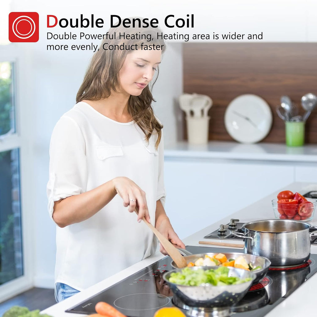 Electric Cooktop 30 Inch, IsEasy Ceramic Cooktop 5 Burners, Electric Stove Top Built-in Countertop 8200W with 9 Heating Level, 220-240V, Hard Wire, No Plug