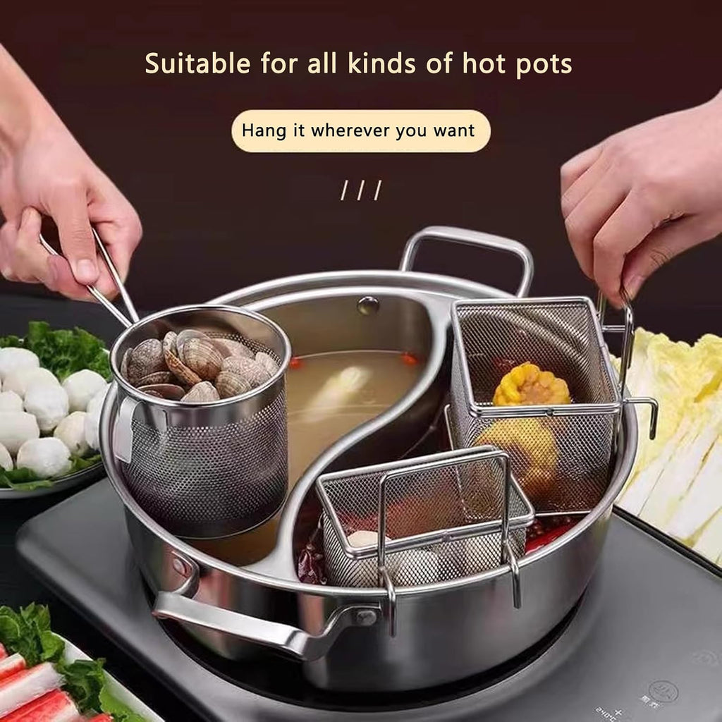 304 Food Grade Stainless Steel Dual-Sided Shabu Hot Pot - 28/30/32/34/36cm Double Flavor Pot Multicooker Soup Pot with Lid and Filter Basket for Induction Cooktop Gas Stove (32CM)