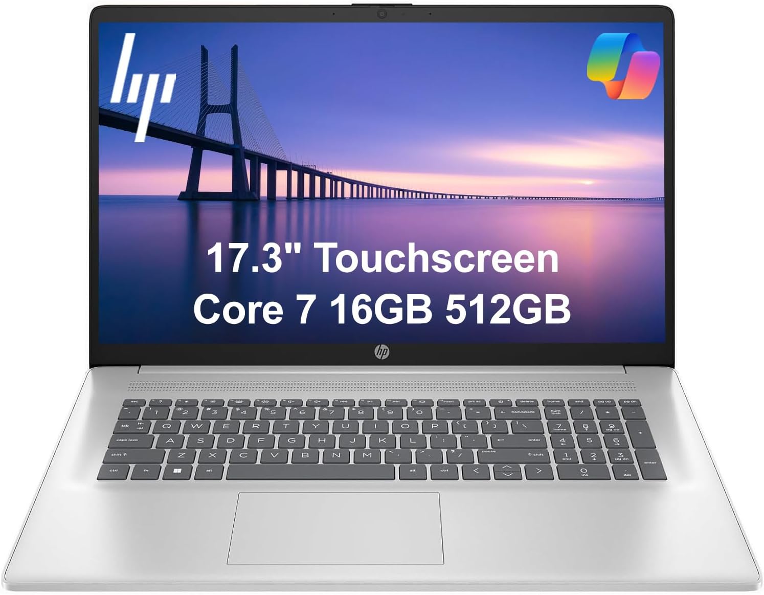 HP 17 Laptop (17.3' HD+ Touchscreen, Intel 10-Core 7 150U (> i7-1355U), 16GB RAM, 512GB SSD) for Business, Home, Students, Narrow Bezel, Webcam, Wi-Fi 6, Fast Charge, Win 11 Home w/ Copilot
