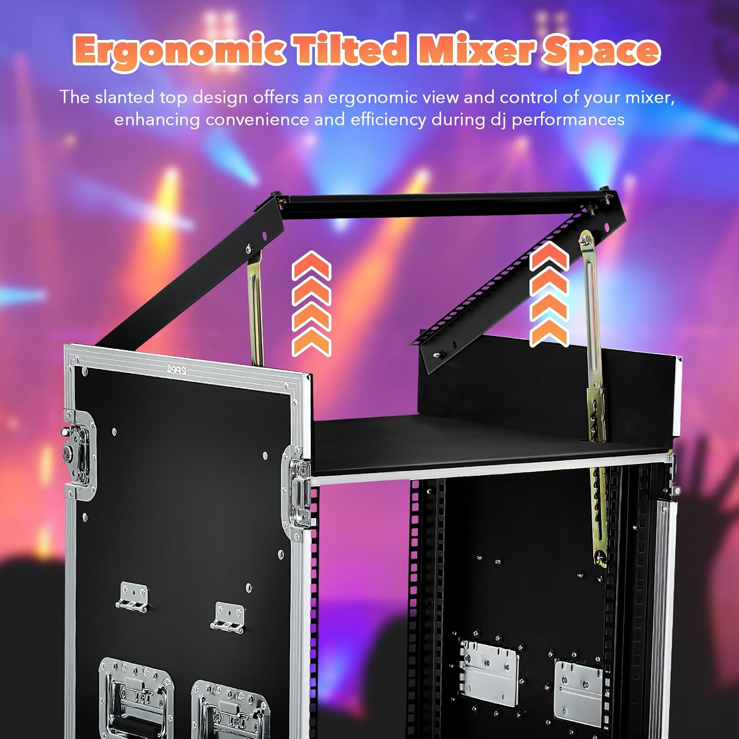 16u Road Case with 60° Slant Mixer Top, 4 Casters - Brake System, 2 Side Table up to 110lb 20' Rackable Depth Plywood & Tour Grade Hardware ATA Rack Cases Audio Mixer for Pro Stage Performance