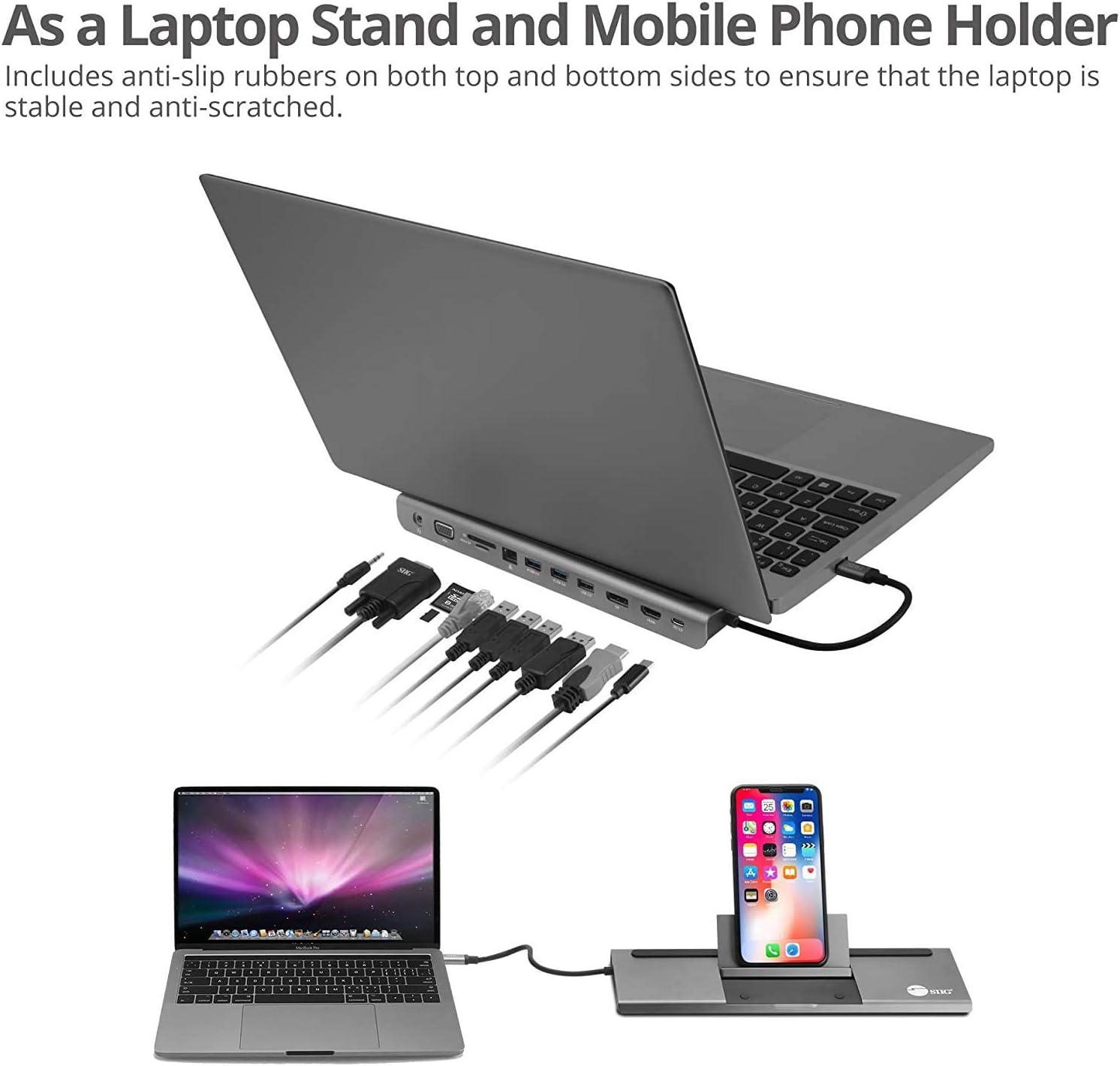 SIIG USB C MST Triple Monitor Docking Station for Windows Thunderbolt 3 Compatible [Single 4k, Dual 1080p, Triple 720p] 100W PD - HDMI/VGA/DP, Gigabit Ethernet, SD/TF, USB 3.0 and Audio JU-DK0E11-S1