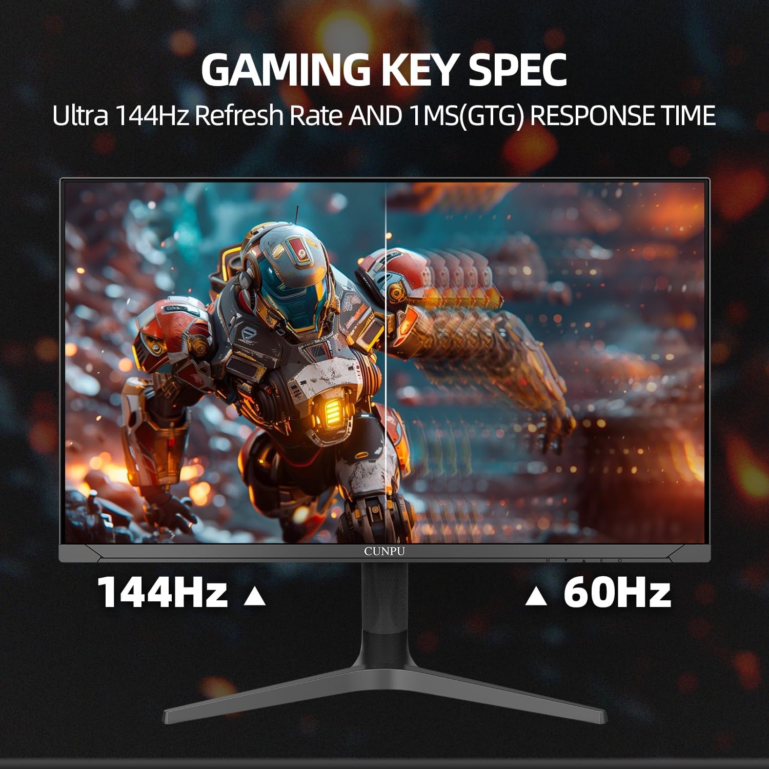 CUNPU 32 Inch 4K 144Hz Gaming Monitor, UHD Fast IPS Panel, 1ms GTG, sRGB 120%, Freesync & G-Sync, DisplayPort, HDMI 2.1, Built-in Dual Speakers, Support PS5 120Hz VRR, VESA, Height/Vertical Adjustment