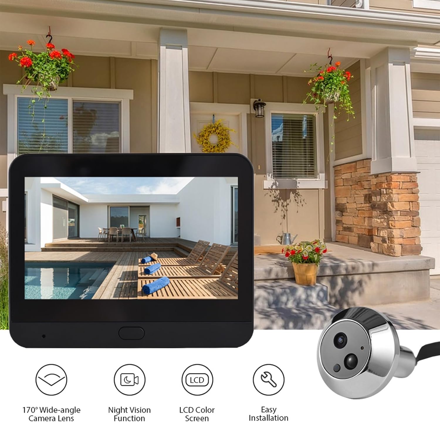 Smart Video Doorbell Camera, WiFi Door Peephole Camera with 4.3in Display Monitor, Tuya APP Wireless Digital Door Viewer, Smart Motion Detection, Night Vision, Rechargeable 5000Ah Battery