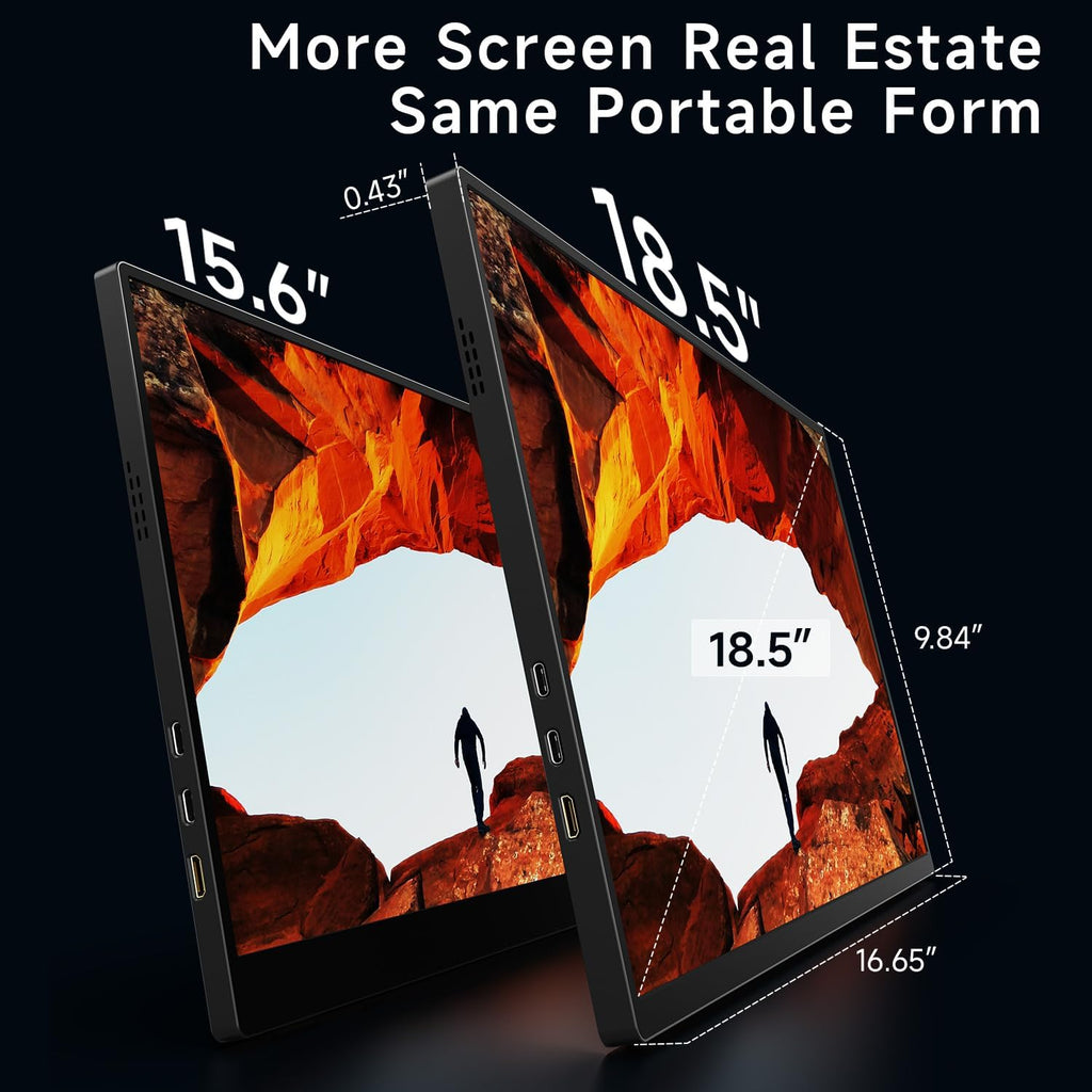 AYY Portable Monitor 18.5 Inch 100Hz 100% sRGB,1080P FHD IPS Large Portable Monitor with Kickstand,for Laptop HDMI HDR USB C Mac PC Xbox PS4/5 Switch
