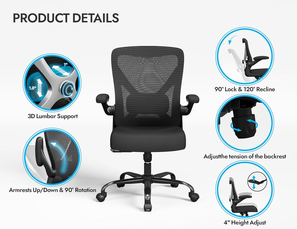 Ergonomic Office Chair - X-Shaped Computer Desk Chairs Comfy, Mesh High-Back Gaming Chair with Adjustable Lumbar Support, Executive Task Chair for Adults, Comfortable for Long Hours, Black, Pack of 2