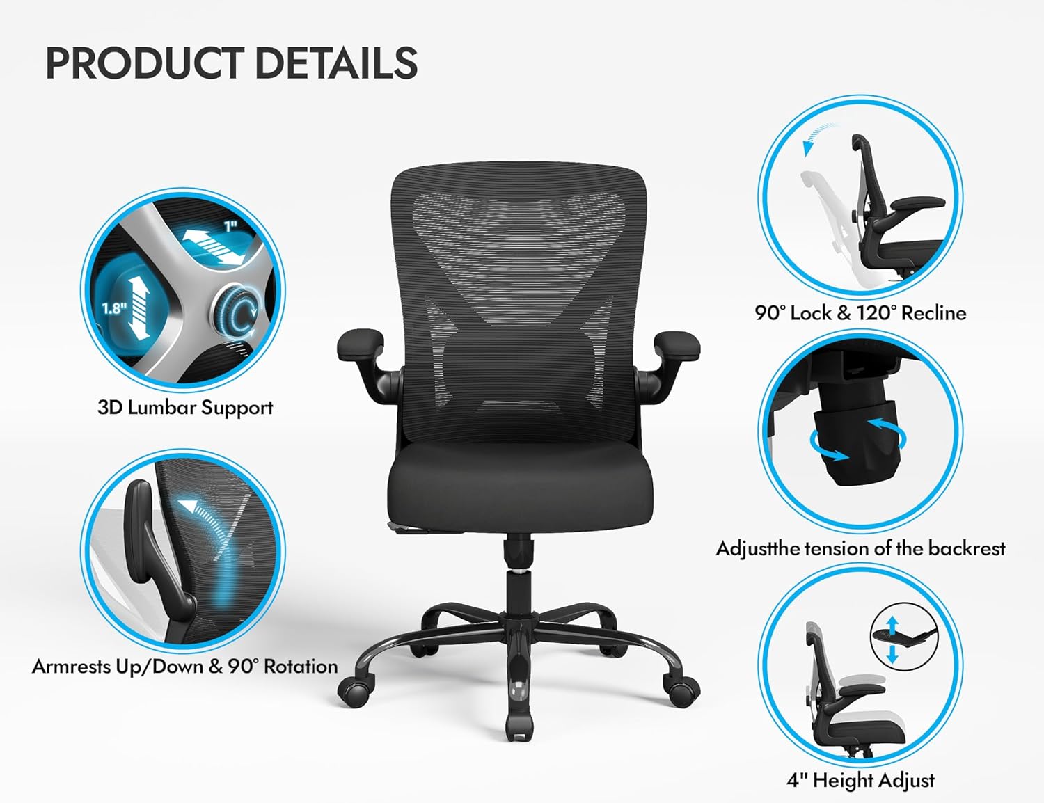 Ergonomic Office Chair - X-Shaped Computer Desk Chairs Comfy, Mesh High-Back Gaming Chair with Adjustable Lumbar Support, Executive Task Chair for Adults, Comfortable for Long Hours, Black, Pack of 2