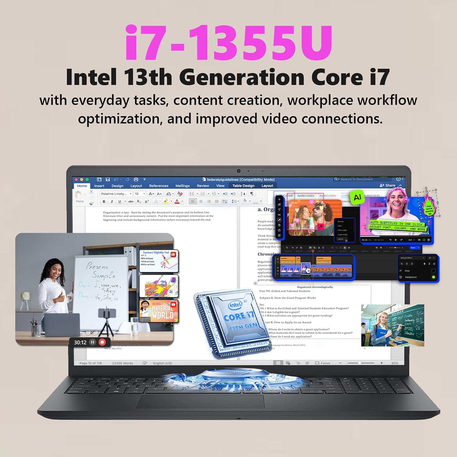 Dell 2025 15.6'' FHD Touchscreen Laptop Computer - 13th Gen Intel 10-Core i7-1355U Processor, 32GB RAM, 1TB SSD, Numeric Keypad, HDMI, Wi-Fi 6,Win11 Pro for Business & Students