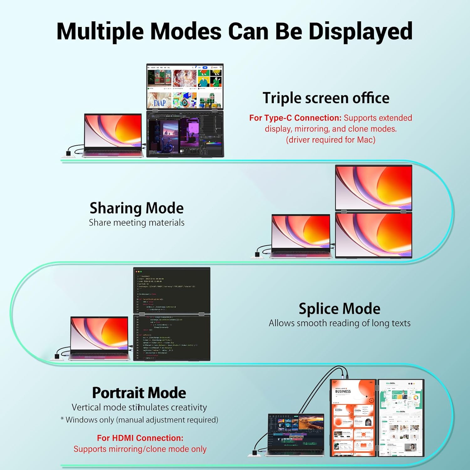 InnoView Portable Dual Monitor 15.6' 1920x1080 Dual Stacked Foldable Monitor | 315° Screen Adjustment | USB-C/HDMI Second Monitor for Laptop, Mac, Windows