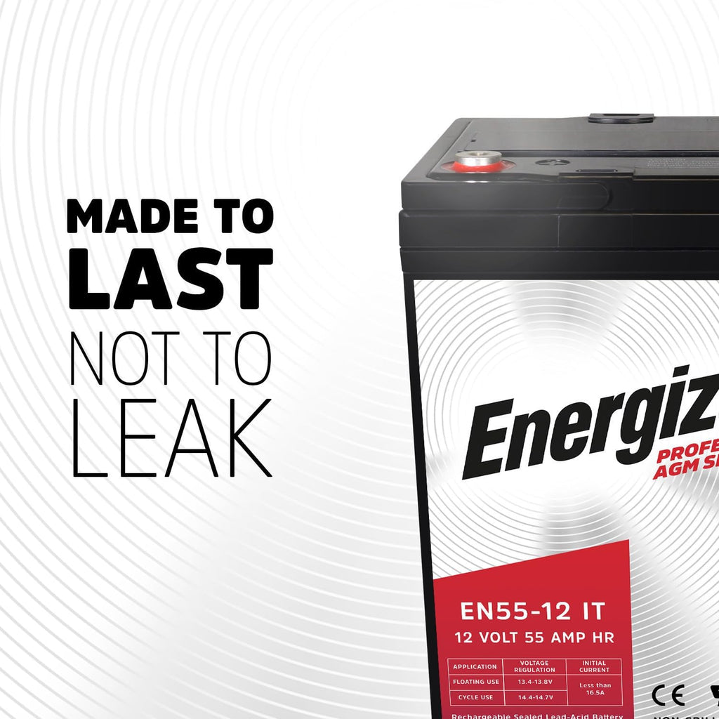 Energizer EN55-12IT - 2 PACK - 12 Volt 55 Amp Hr, Long Lasting Sealed Lead Acid AGM Rechargeable Battery Ideal For Use In Electric Scooters, Wheelchairs, Emergency Lighting, Backup Power, and more