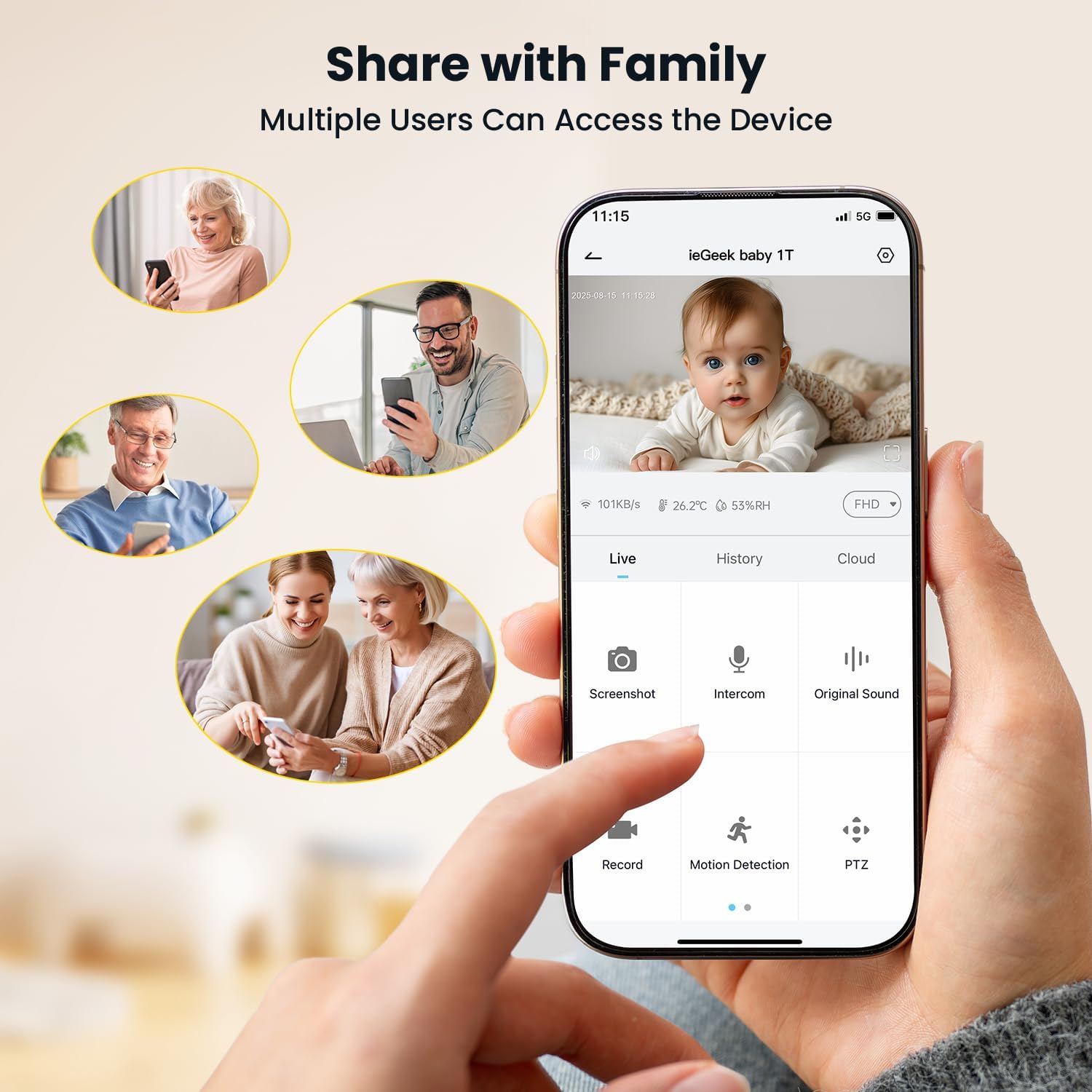 ieGeek Baby Monitor with 2 Cameras, 5' Large Screen Split-Screen Video Baby Monitor | 2K HD Non-WiFi Monitor with App & Parent Unit | Night Vision, 2-Way Audio, Cry Detection, Temperature Sensor