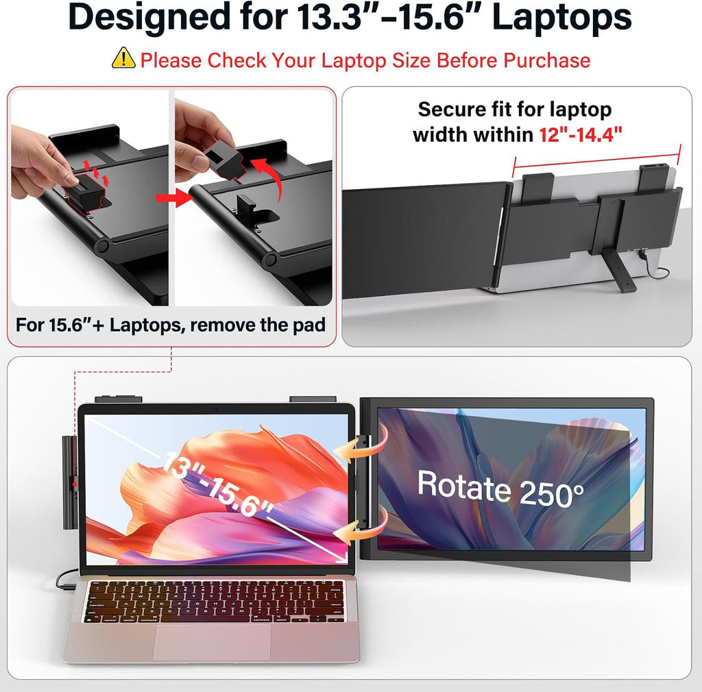 MAGICRAVEN Laptop Screen Extender, 15.6' 1080P IPS Portable Monitor, Travel Monitor for 13-15.6' Laptops with USB-C/HDMI Port, Plug and Play Attachment Screen for Windows/Mac/Android/Switch/PS5/Xbox
