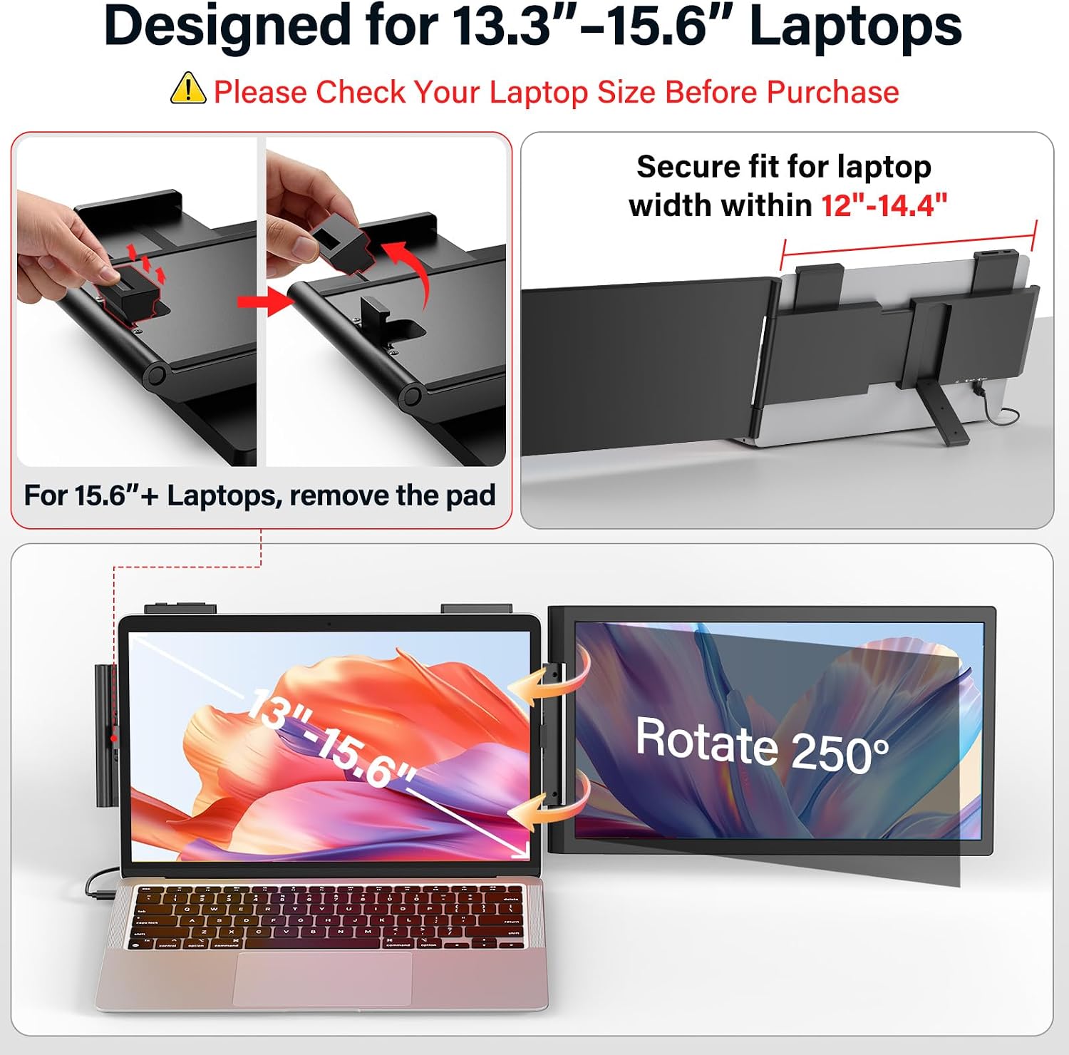 MAGICRAVEN Laptop Screen Extender, 15.6' 1080P IPS Portable Monitor, Travel Monitor for 13-15.6' Laptops with USB-C/HDMI Port, Plug and Play Attachment Screen for Windows/Mac/Android/Switch/PS5/Xbox