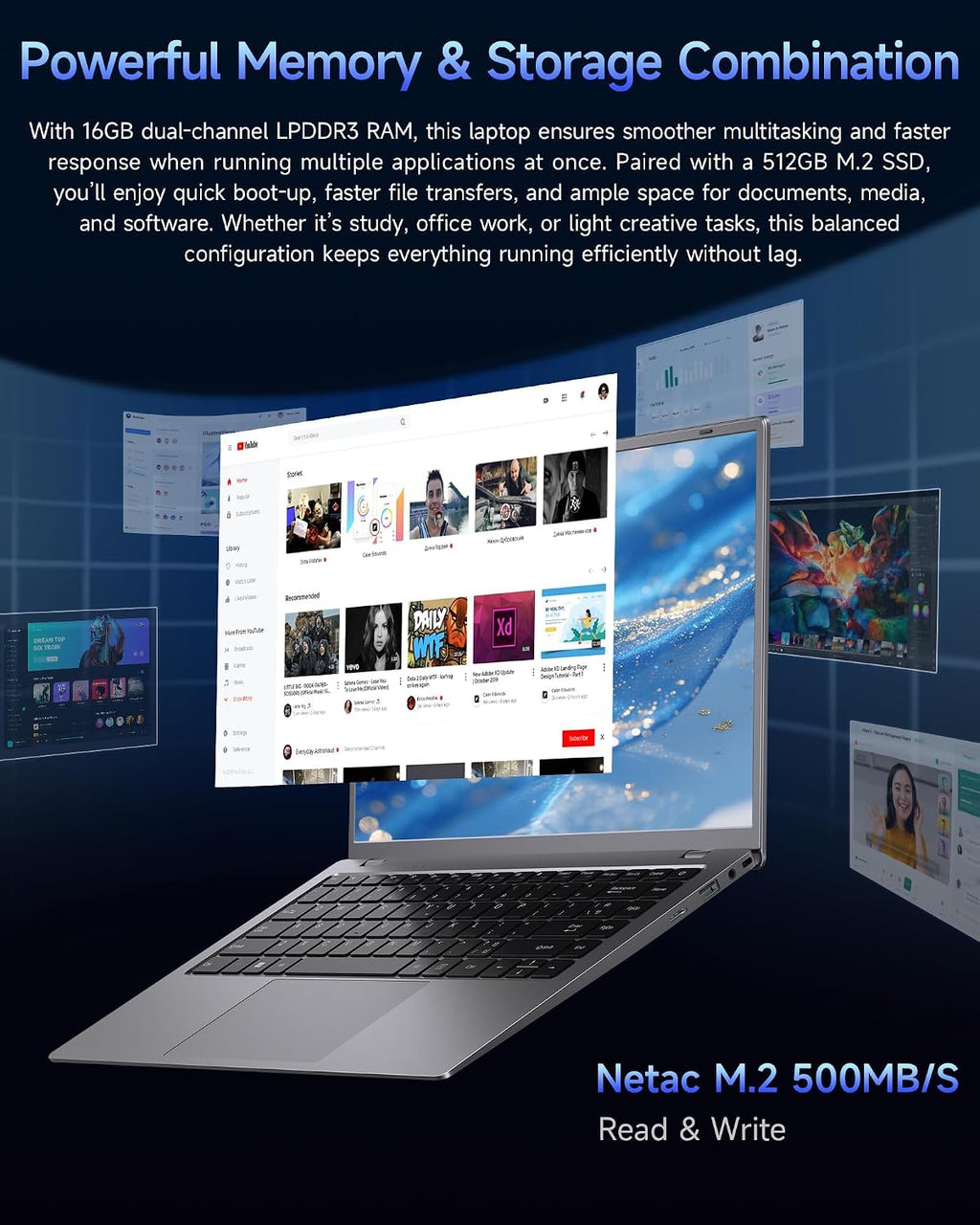 15.6 inch Laptop with Pentium Gold 6500Y(Up to 3.4GHz), 16GB RAM 256GB SSD,1080P Full HD, USB-C,WiFi 5,BT5.0,Gray Computer Laptops for School, Business