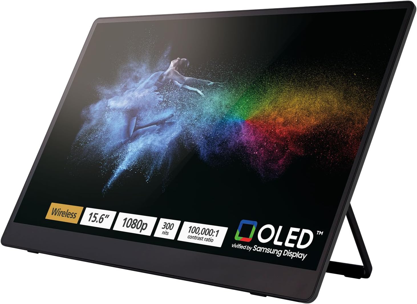 Ricoh 150BW Portable 15.6' Vivid OLED 350nit Lightweight Display Monitor and Touchscreen w/Dual Speakers, Wireless with Multicasting, Battery Powered - for Laptop, Desktop, Mac, PC