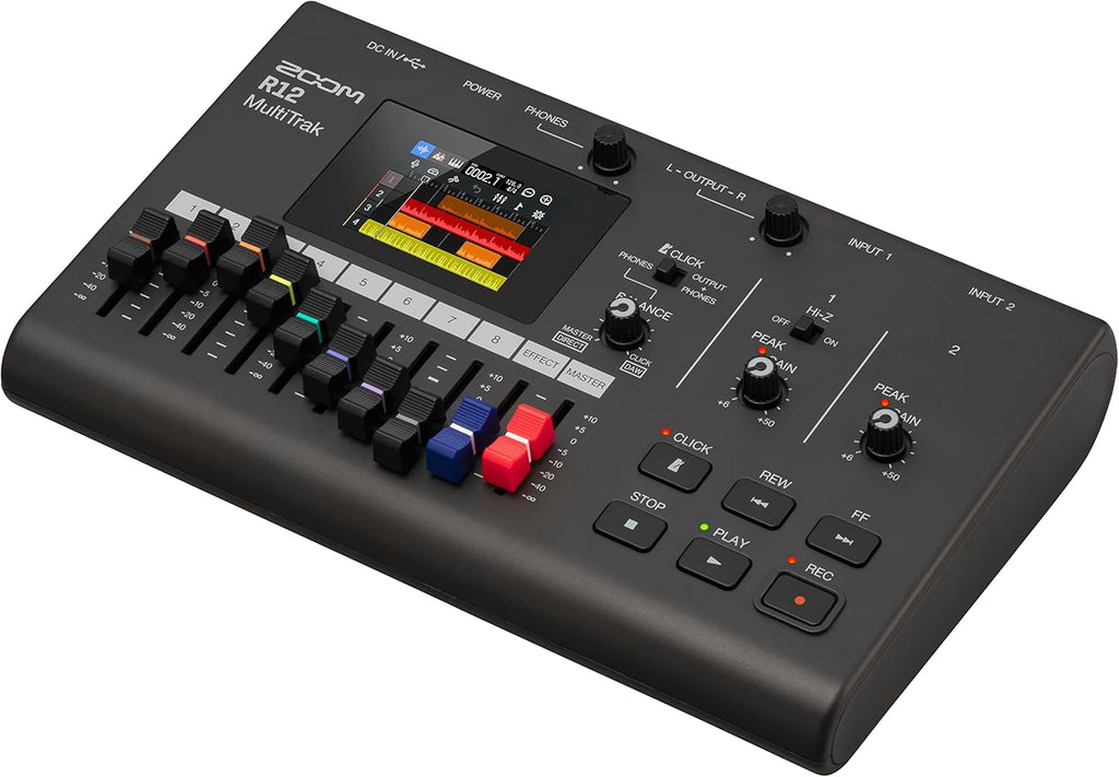 Zoom R12 Multi-Track Portable Recorder for Musicians, with 2 XLR/TRS Combo Inputs, 8 Tracks, Touchscreen, Onboard Editing, Effects, Drum Loops, Battery Powered, USB Audio Interface
