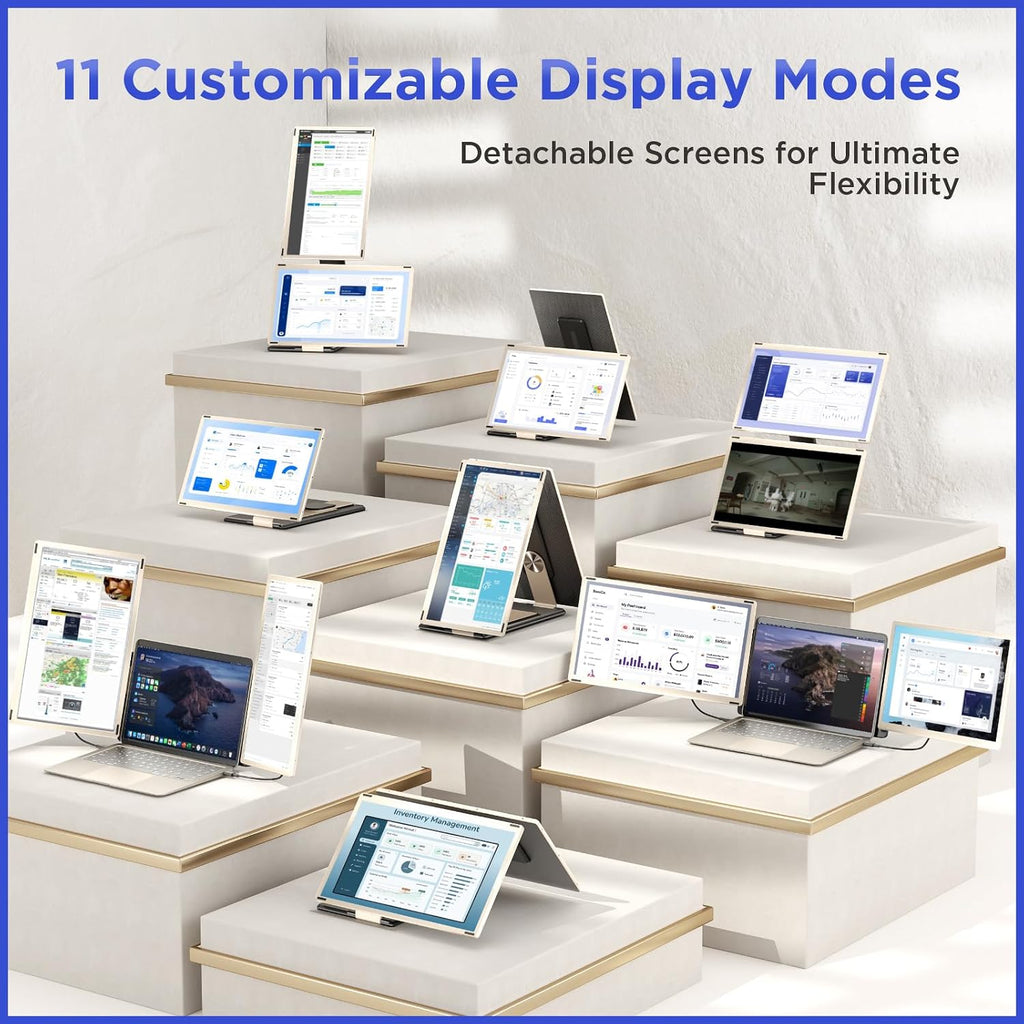 Maxfree S6 Laptop Screen Extender, 15.6'' 1080P Monitor Extender, 11 Display Modes, Plug & Play, Detachable Screen Triple Monitor for Laptop 13'-17.3', Compatible with Mac/Windows/Android/Switch, Gold