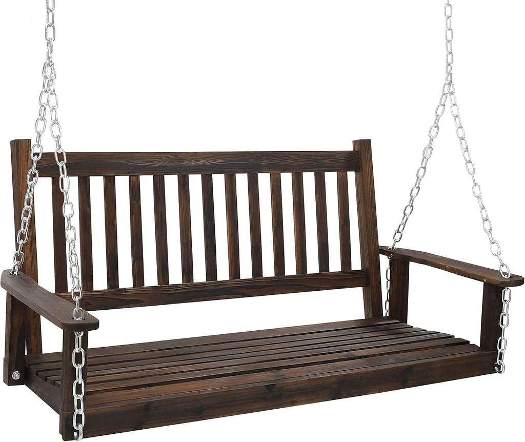 MUPATER Outdoor Patio Hanging Wooden Porch Swing 5FT with Chains, 3-Person Heavy Duty Swing Bench for Garden and Backyard, Rustic