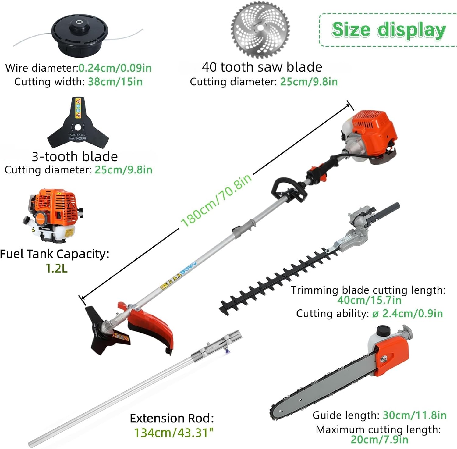 5 in 1 Weed Eater Gas Powered - 52CC 2-Stroke Gas Hedge Trimming Tools, Weed Wacker, String Trimmer, Brush Cutter, Edger, Pole Saw Pruner with Extension Pole with EPA & CE-MD Certification