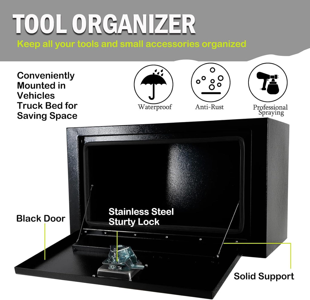 24 Inch Steel Underbody Truck Box w/T-Handle Latch, Contractor Toolbox For Organization And Storage, Job Tool Chest, 24'x 18'x 18' inch Black