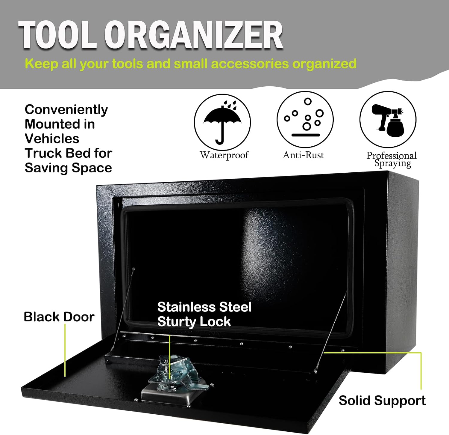 24 Inch Steel Underbody Truck Box w/T-Handle Latch, Contractor Toolbox For Organization And Storage, Job Tool Chest, 24'x 18'x 18' inch Black