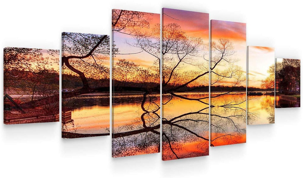 Startonight Huge Canvas Wall Art Gold Sunset On The Lake - Large Framed Set of 7 40' x 95'