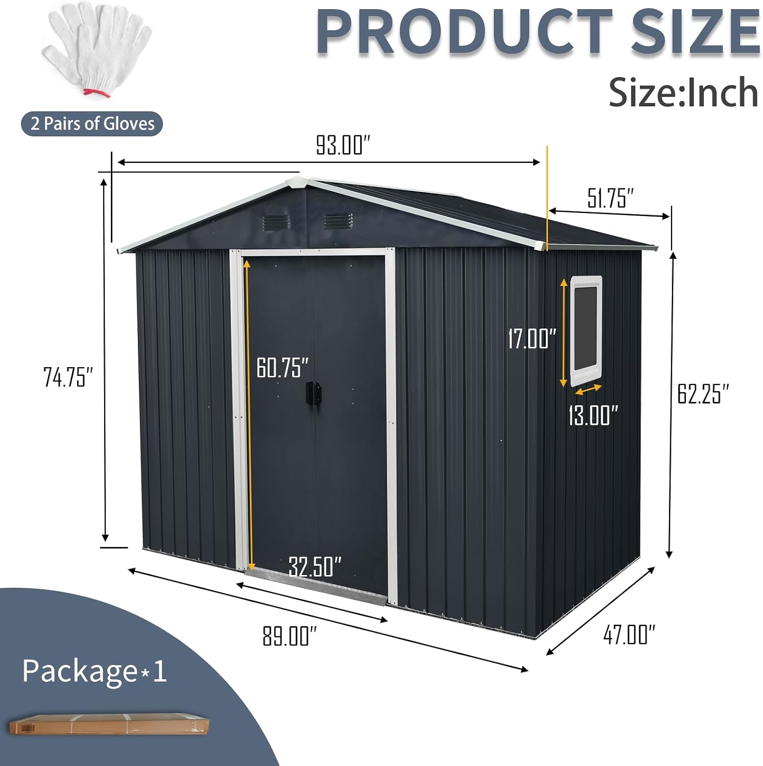 8 x 4 FT Outdoor Storage Shed, Metal Garden Shed with Floor Frame, Tool Shed Outdoor Storage with Lockable Sliding Doors & Window & Air Vent, Storage House Waterproof for Backyard, Lawn, Black + White