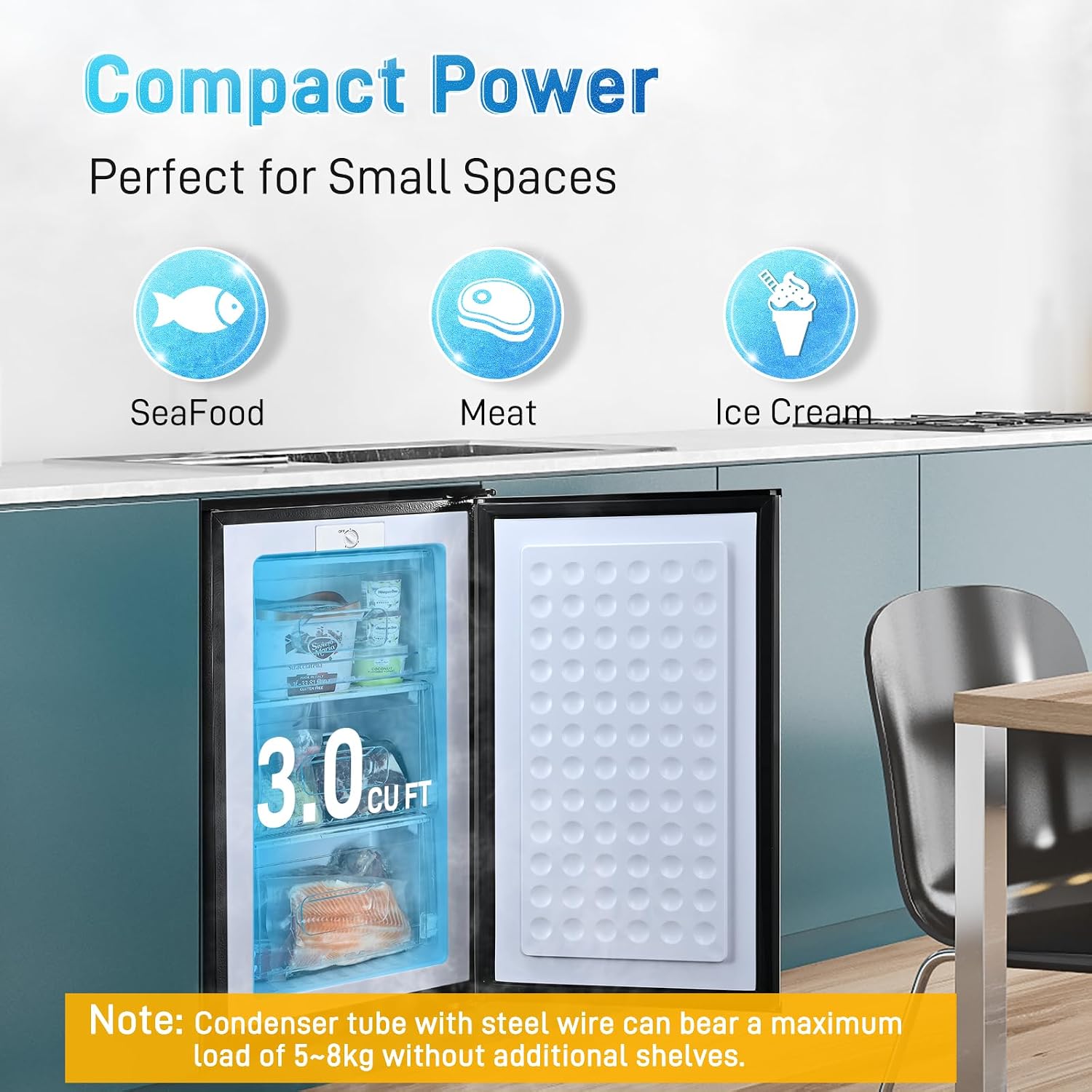 Anypro Compact Mini Upright Freezer 3 Cu.Ft with 3 Pull-down Drawer Doors and Adjustable Thermostat, Single Door Small Deep Standing Freezer Rapid Cooling for Home, Office, Dorm, Garage, Black