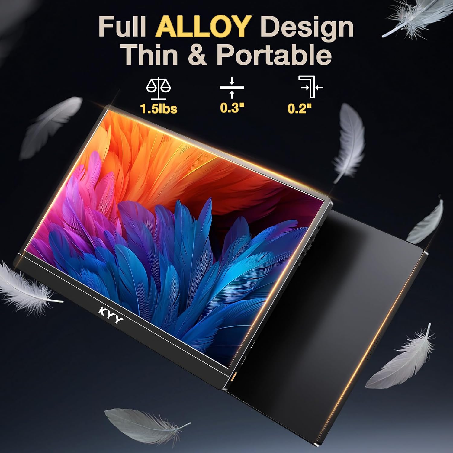 KYY 4K Portable Monitor – 15.6' UHD IPS Travel Display, Slim & Lightweight Design, HDMI & USB-C Inputs, Perfect for PS5, Xbox, Switch, Laptops, Phones, and On-the-Go Professionals, K5