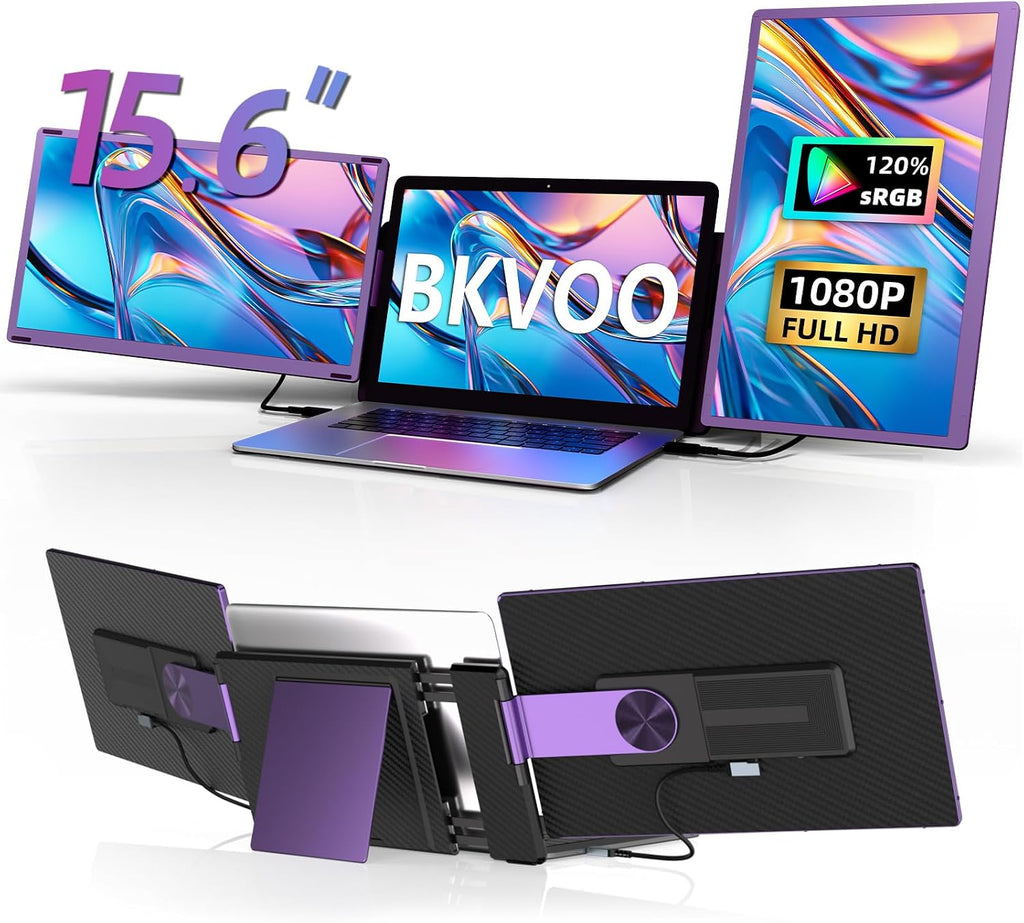 15.6' Laptop Screen Extender Monitor - Detachable Triple Monitor FHD 1080P IPS 120% sRGB 235° Rotation Travel Extra Screen Compatible with Wins Mac Chrome Dex Fits 13-17' Laptop