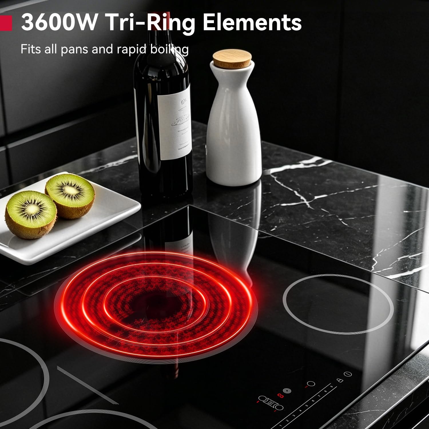 GASLAND 30 Inch Electric Cooktop, 4 Burners Radiant Glass Stove Top, ETL & FCC Certificated, Drop-in Ceramic Cooktop, Slide Touch Control, Child Safety Lock, Hot Surface Indicator, 220V, CH774BF34A