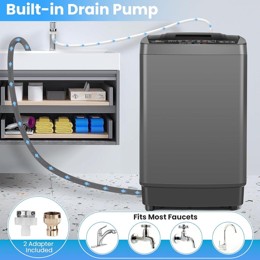 Nictemaw Portable Washing Machine 17.8 lbs, 2.4 Cu.Ft Full-Automatic Washer with Drain Pump, 10 Programs & 8 Water Levels, Efficient Compact Laundry Washer for Small Homes, Apartments, RVs, Dorms