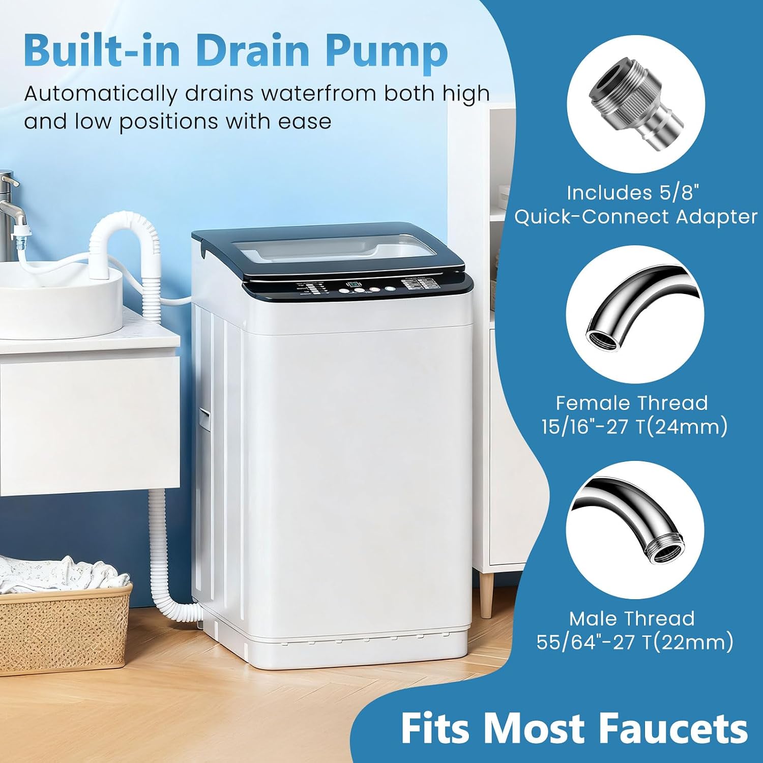Auertech Portable Washing Machine, 2.4 cu.ft Capacity Fully Automatic Washer with Drain Pump, 10 Programs, 5 Water Levels, Portable Washer Dryer Combo for Apartment, RV, Dorm