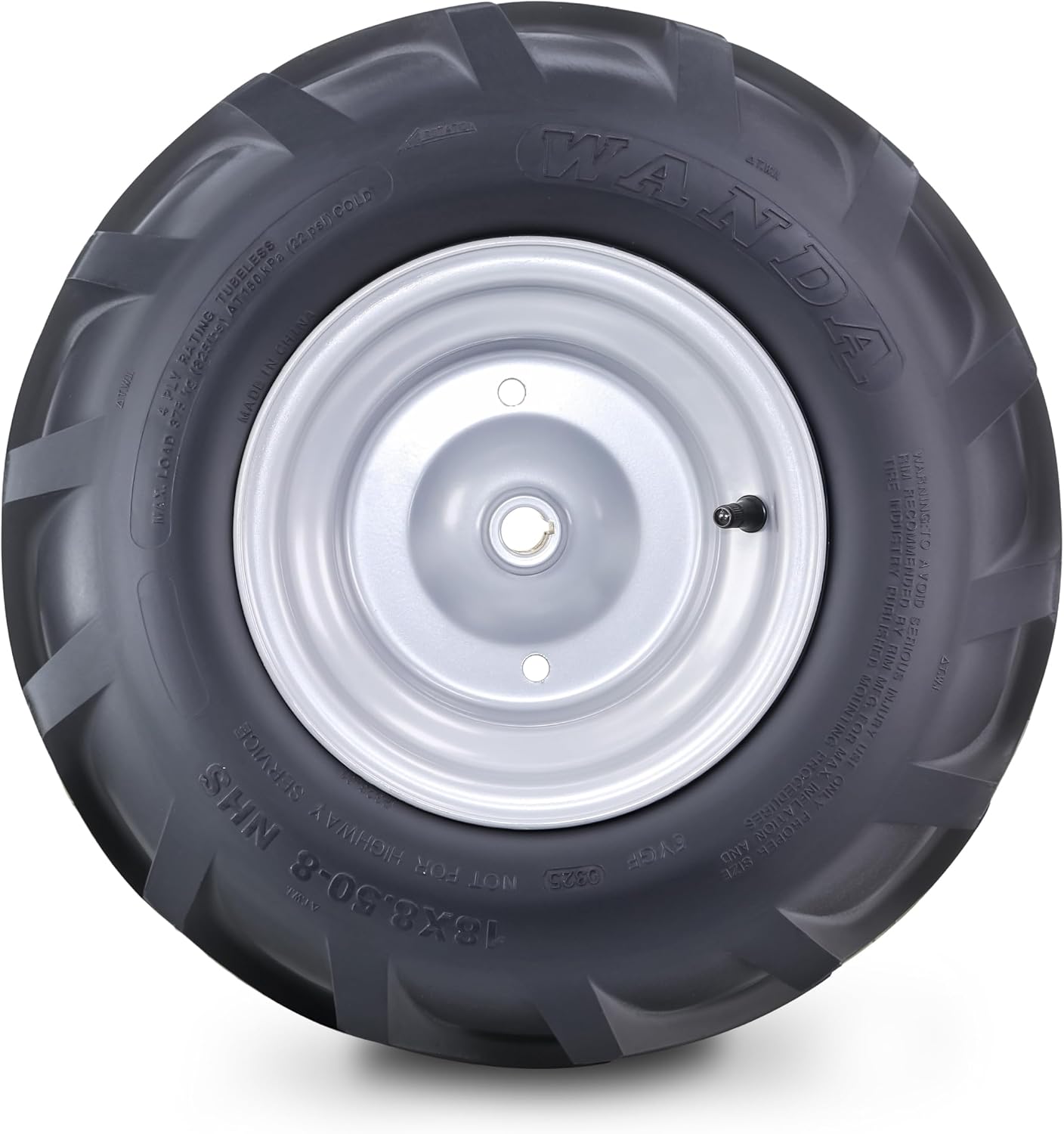 WANDA Lawn Mower Tractor Tire & Wheel 18X8.50-8 Lug with 3/4' Bushing 3/16' Keyway 3-1/2' offset Hub Silver Wheel-13079,PK 2