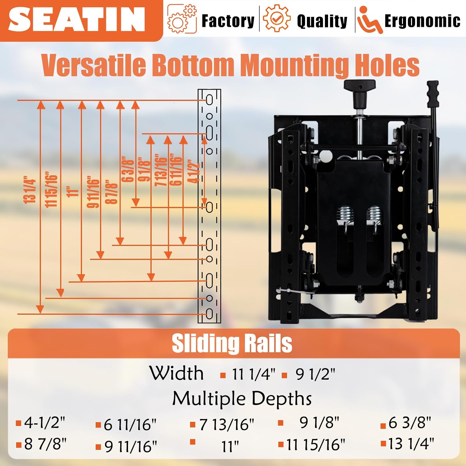 SEATIN Universal Seat Suspension Kit Low Profile Suspension for Zero Turn Lawn Mower Tractor Forklift, Compatible with Most Aftermarket Seats (Suspension with Sliding Rail)
