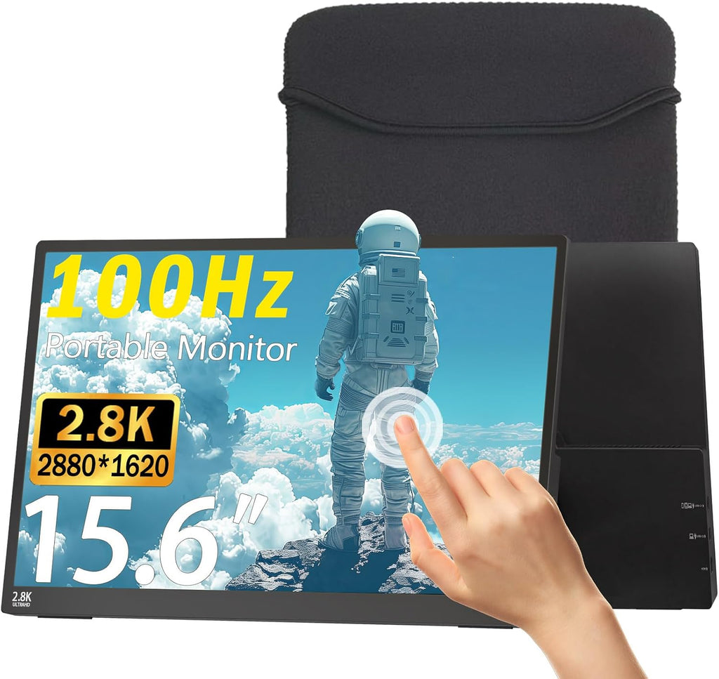Portable Monitor Touchscreen 15.6' 2.8K Laptop Screen Extender 2880x1620,100Hz,100％sRGB,w/45° Adjustable Stand,mini HDMI USB-C Computer Display for Laptop PC Phone Mac