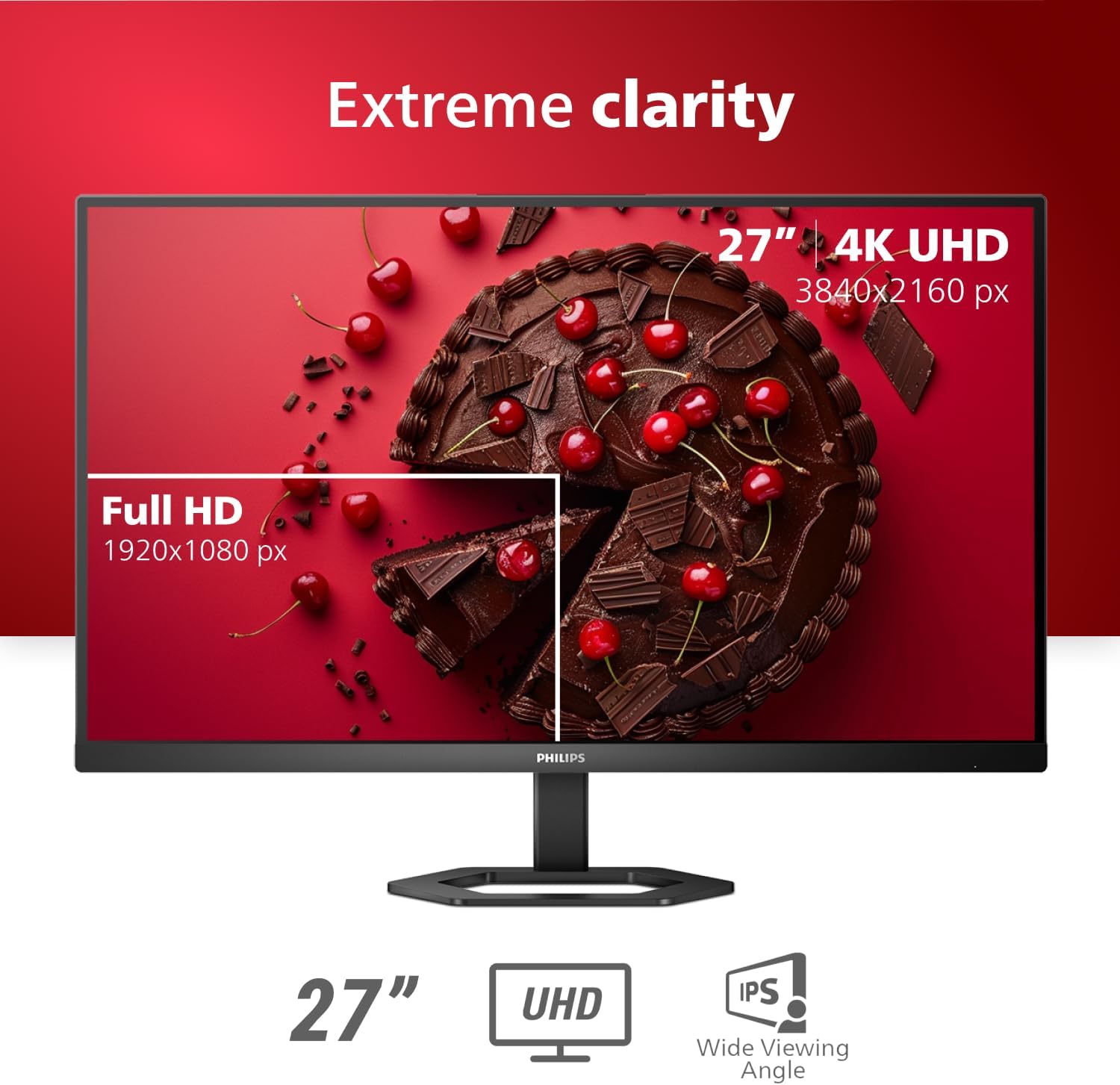 PHILIPS 27-inch 4K UHD (3840 x 2160) IPS Monitor, HDR 400, VESA, HDMI, VGA, USB-C, Adaptive Sync, 4 Year Warranty
