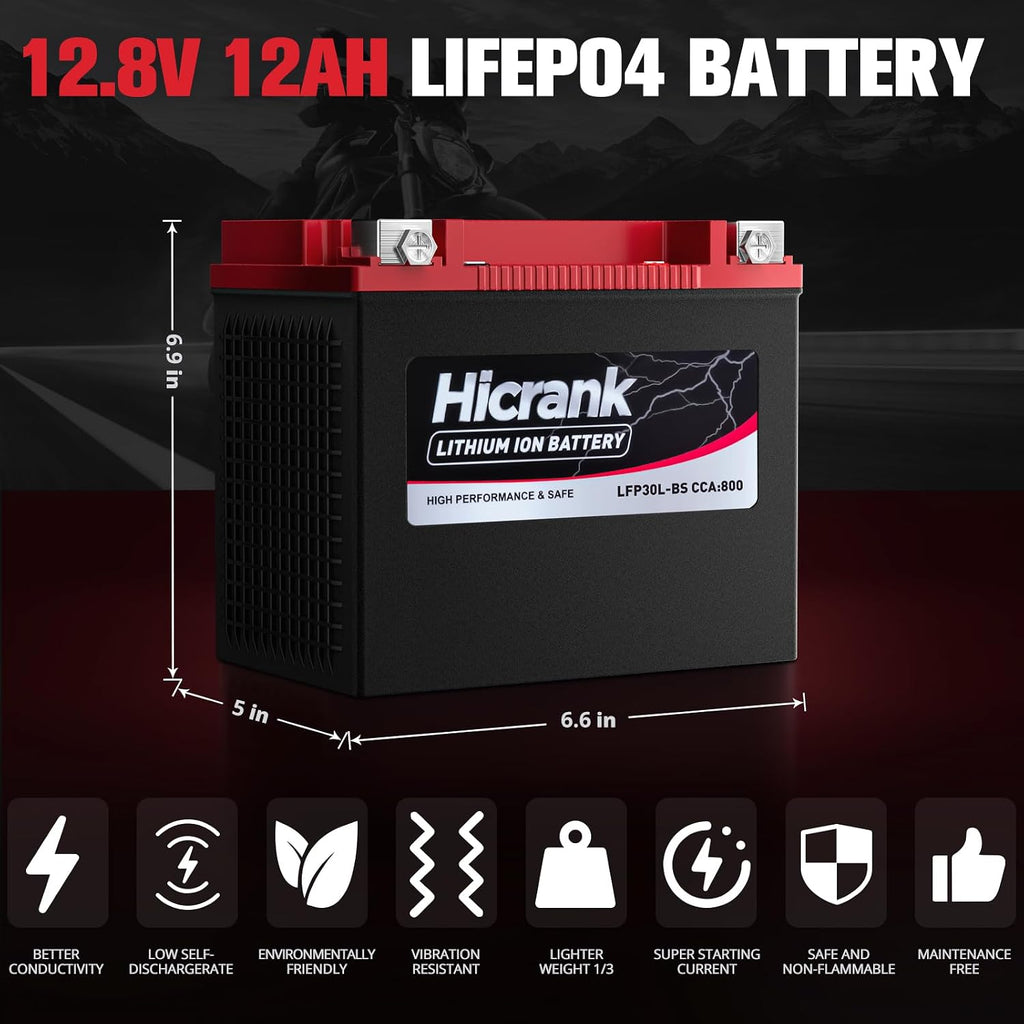YTX30L-BS/YIX30L-BS High Performance LiFePO4 Motorcycle Battery,Digital Readout, 12V 18Ah 800CCA Fits for KTM Yamaha Harely, ATV, UTV,Jet Ski, PWC,Snowmobile, 4 Wheeler