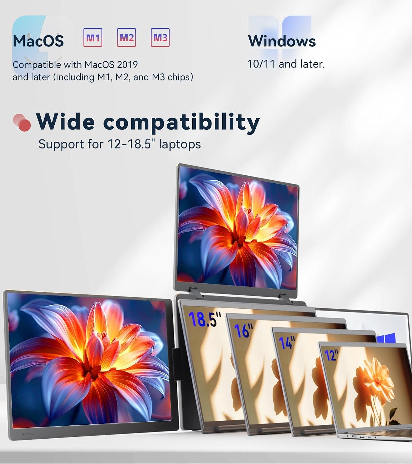 15.6' Laptop Screen Extender, Quad Monitor, FHD 1080P Portable Monitor, Laptop Extender Portable, Supports Laptops 13.6'- 17.3', Compatible with Windows 10/11 and MacOS M1/M2/M3