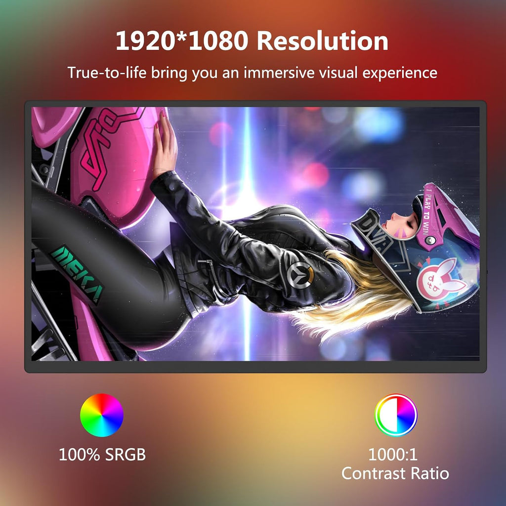 18.5 inch Portable Monitor + Sleeve 120Hz 1080P,100% sRGB FHD HDR USB HDMI with VESA Ultra Slim Portable Laptop Office Monitor,for Computer Switch Phone Game Devices