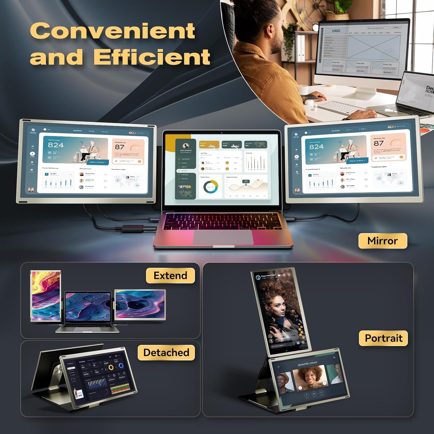 Teamgee 15.6' Laptop Screen Extender | Portable Monitor for 13-17' Mac/Windows Laptops | 120% sRGB FHD, Metal Stand, 235° Rotation, Ideal for Hybrid Work
