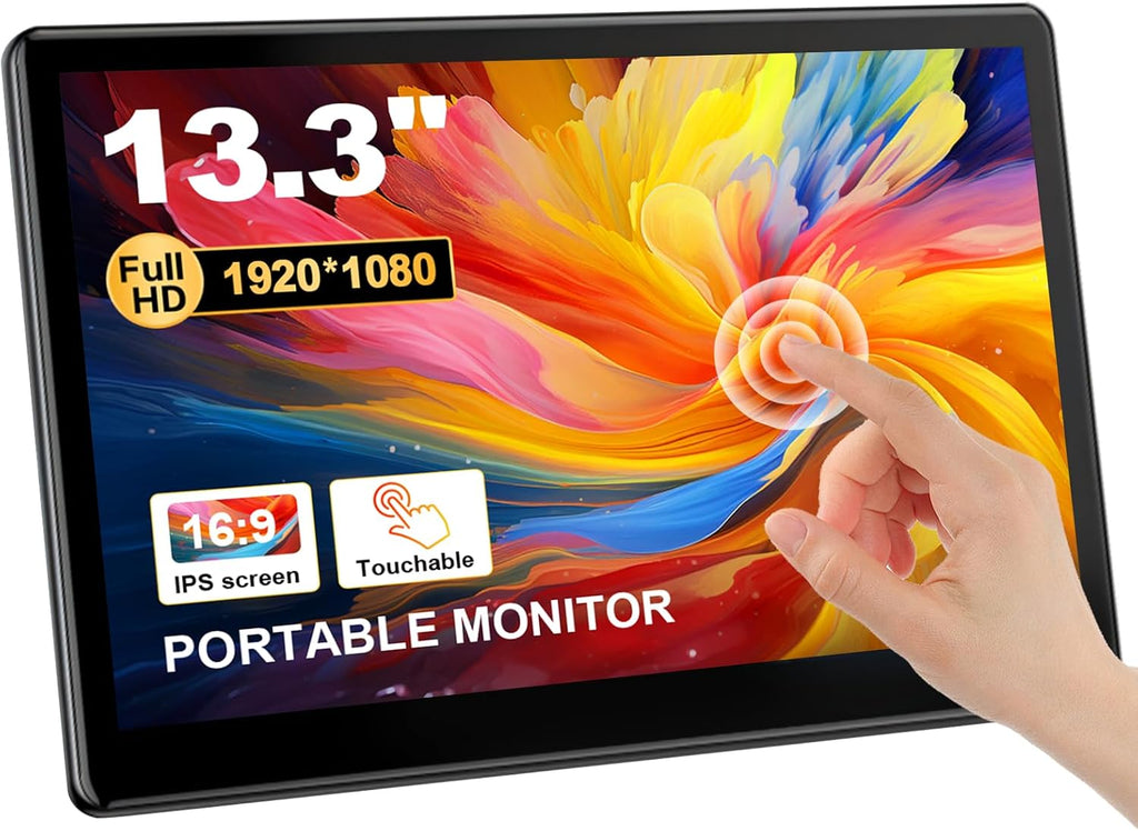 Industrial Touchscreen Monitor 13.3 inch, FHD 1920×1080 IPS Laptop Touch Monitor HDMI VGA Display Support VESA Mount Compatible with Laptops PC Mac (13.3 Inch)