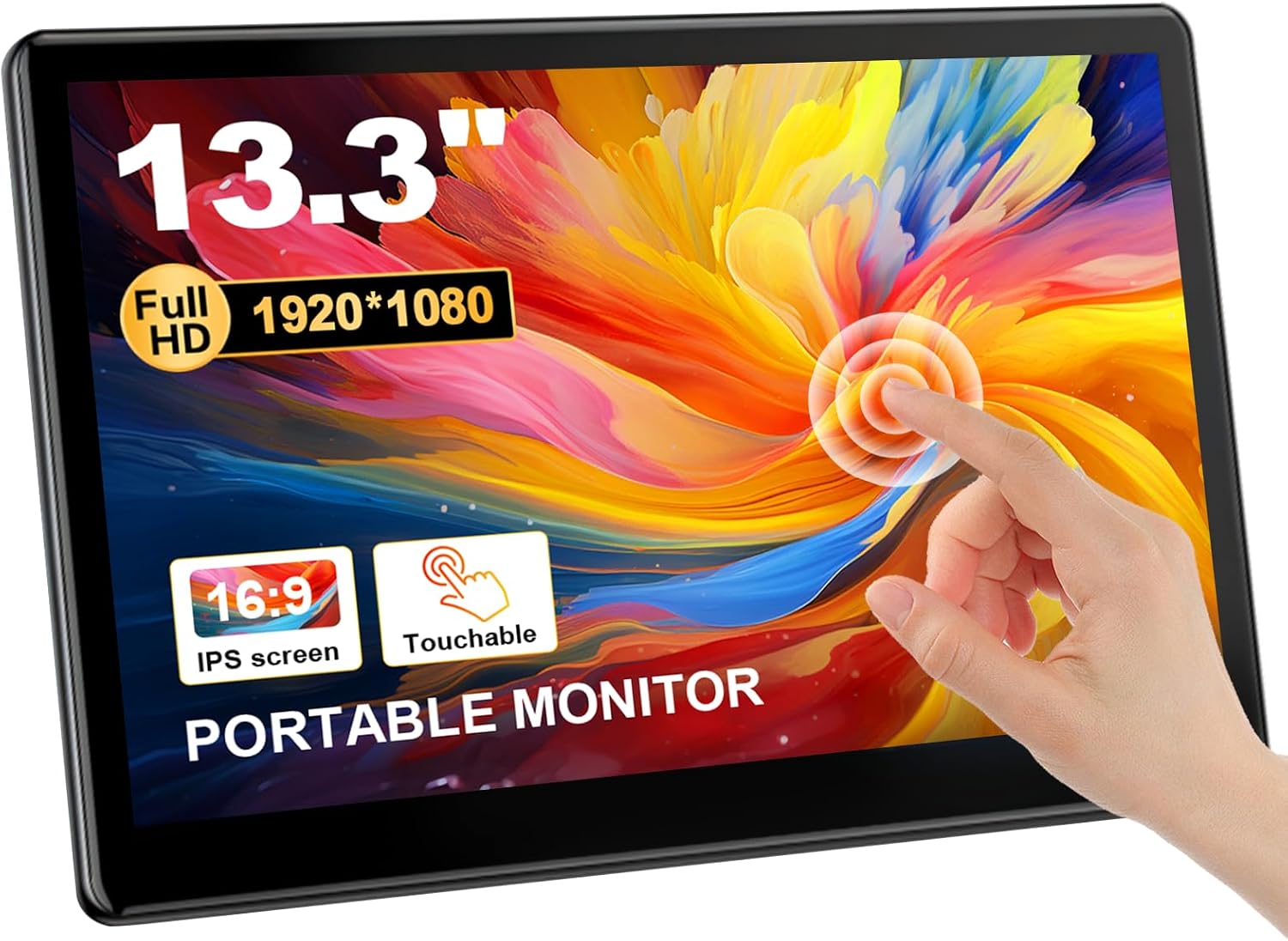 Industrial Touchscreen Monitor 13.3 inch, FHD 1920×1080 IPS Laptop Touch Monitor HDMI VGA Display Support VESA Mount Compatible with Laptops PC Mac (13.3 Inch)