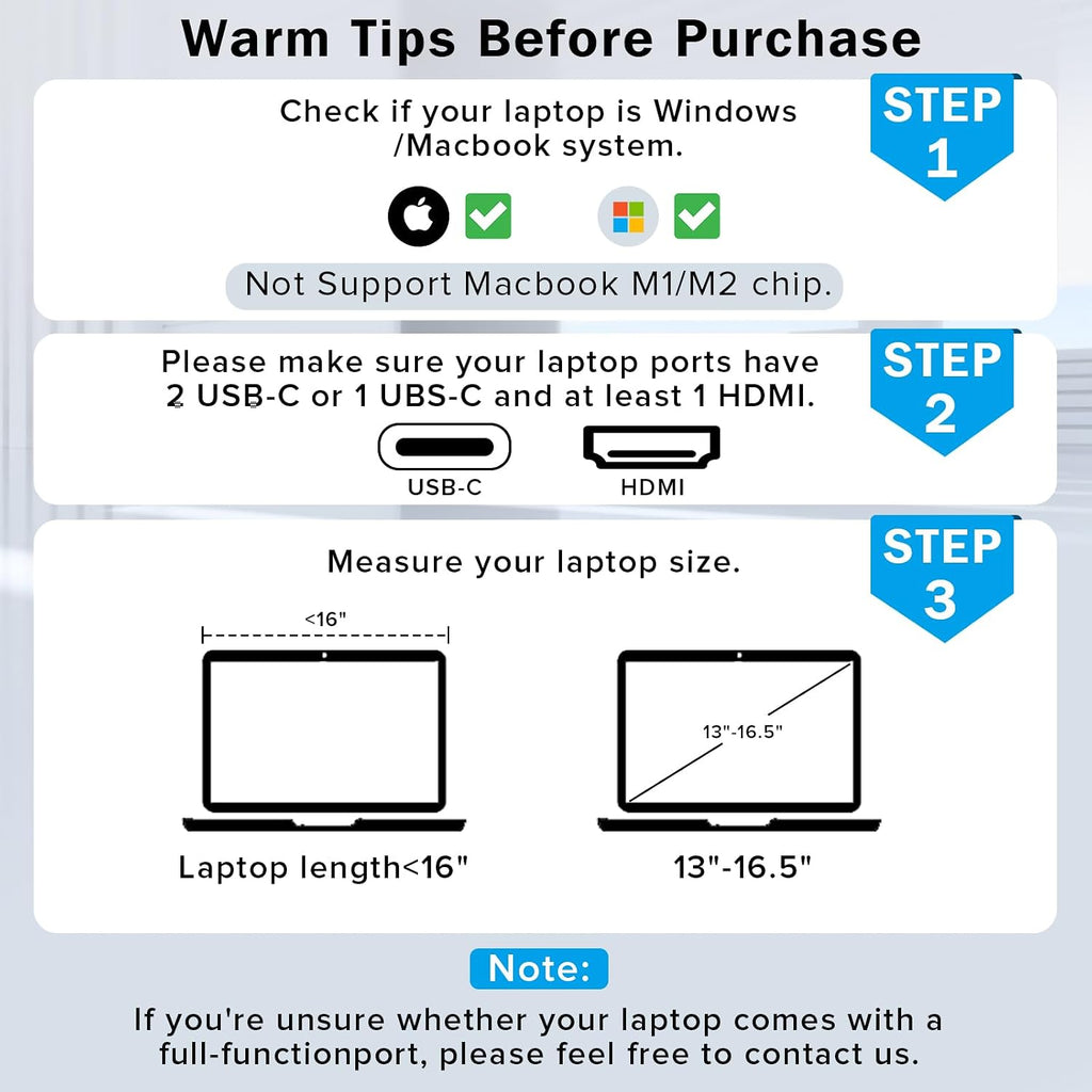 Laptop Screen Extender - 14 Inch 1080p FHD IPS Triple Portable Monitor for 13-17.3 Inch Laptops - Plug and Play Type-C/HDMI for Windows, Mac