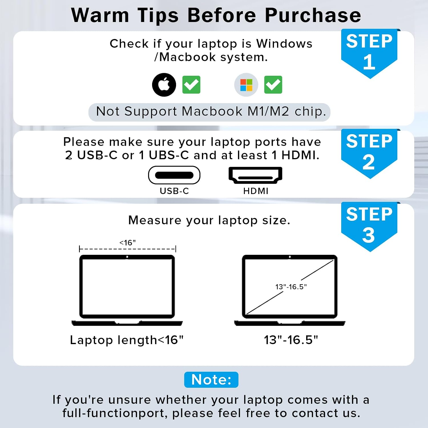 Laptop Screen Extender - 14 Inch 1080p FHD IPS Triple Portable Monitor for 13-17.3 Inch Laptops - Plug and Play Type-C/HDMI for Windows, Mac
