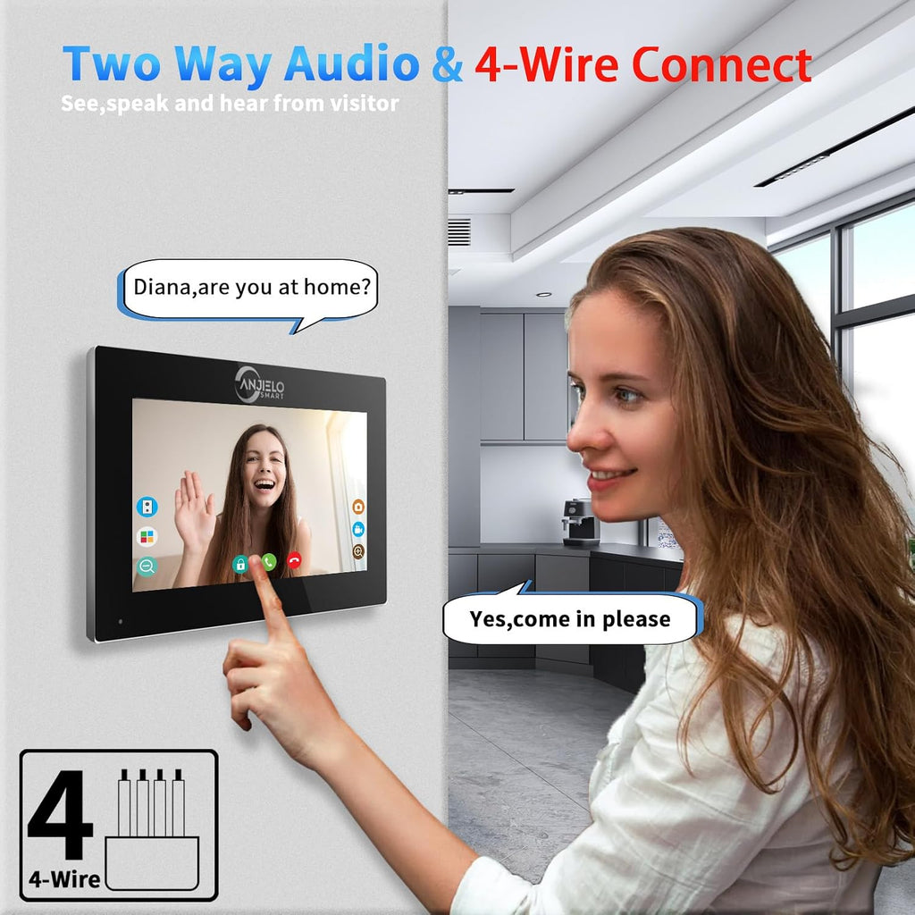 Wired Apartment Video Intercom System,1080P HD Video Doorbell, Compatible with 2 Units 7-inch Touchscreen,Supports Motion Detection,Two-Way Audio,Tuya Smart Home