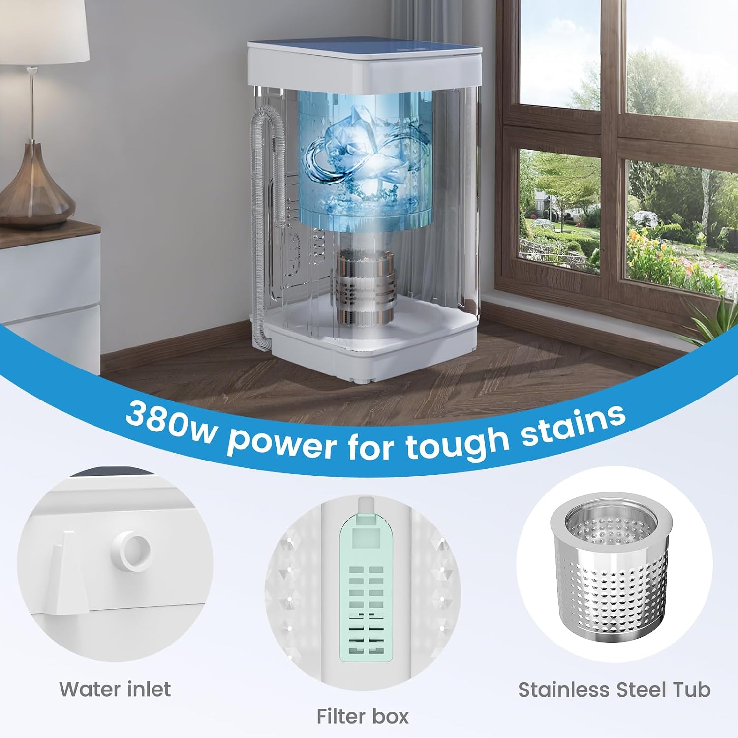 VCJ Portable Washing Machine, 20 Lbs Full-Automatic Portable Washer with 7 Wash Cycles, LED Display, Electric Laundry Machine for Apartment, RVs, Dorms